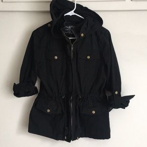 Black Jacket w/ Removable Hood & Adjustable Waist